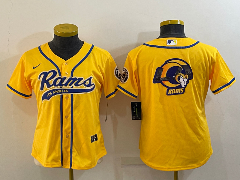 Youth Los Angeles Rams Yellow Team Big Logo With Patch Cool Base Stitched Baseball Jersey